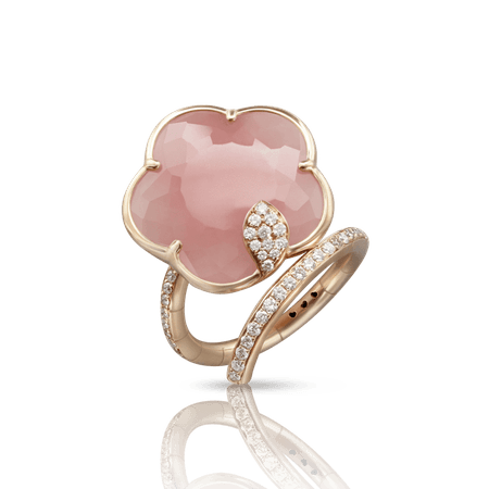 18k Rose Gold Joli Ring with Pink Chalcedony, White and Champagne Diamonds, Pasquale Bruni
