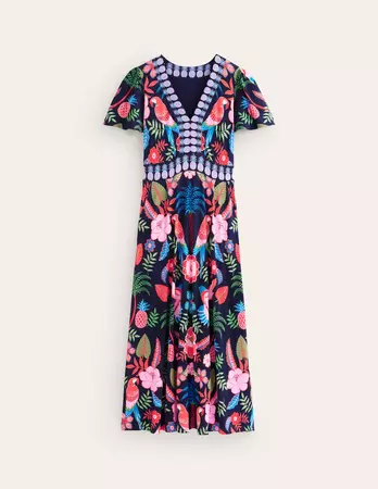 Flutter Jersey Maxi Dress - Multi, Tropic Parrot | Boden US
