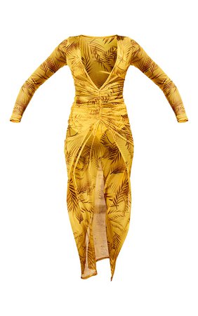 Yellow Palm Leaf Print Mesh Tie Front Beach Dress | PrettyLittleThing USA