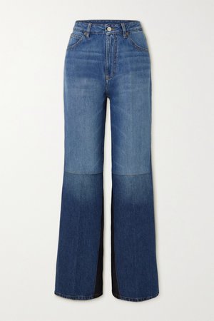 Mid denim Patchwork high-rise flared jeans | Victoria Beckham | NET-A-PORTER