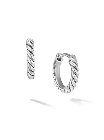 Shop David Yurman Sculpted Cable Huggie Hoop Earrings In Sterling Silver | Saks Fifth Avenue