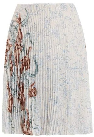 Pleated Rabbit Print Skirt - Womens - Blue Print