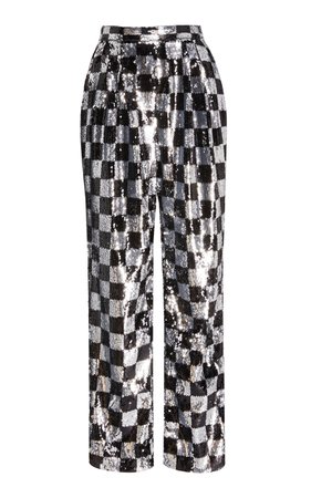 Rodarte Checkered Sequin Straight-Leg Pants Size: 0