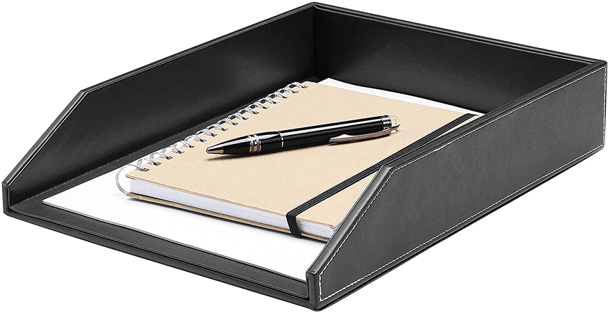 Gallaway Leather Letter Tray Desk Organizer - Premium Pu Leather Tray Perfect for Office Organization, Document Holder Fits A4 Paper, Stackable Drawers
