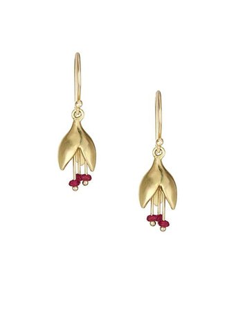 Annette Ferdinandsen Ruby & 14K Yellow Gold Flower Bud Drop Earrings | SaksFifthAvenue