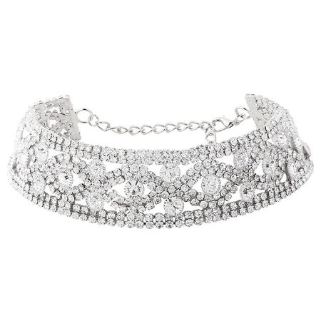 Silver Rhinestoned Hollow Choker Necklace