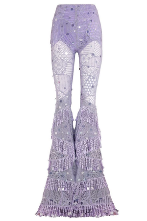purple glitter flared trousers