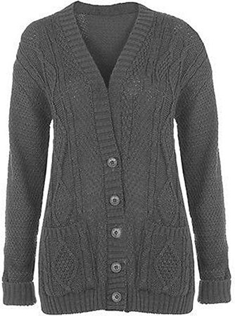 Purple Hanger Women's Long Sleeve Cable Knit Chunky Cardigan Dark Grey 8-10 at Amazon Women’s Clothing store