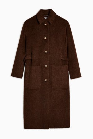 Brown Brushed Coat | Topshop