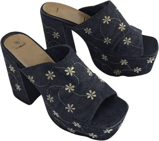 daisy denim platform sandals