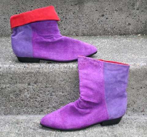 COLORBLOCK CUTIES Purple and Red Suede 80s Cuff Ankle Boots 8 | Etsy