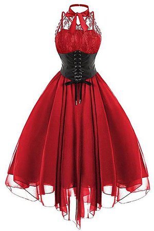 Red & Black Lace Gothic Dress