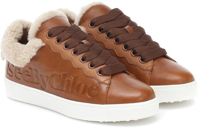 Leather and shearling sneakers