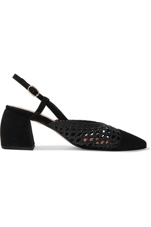 Souliers Martinez | Tenerife suede and woven leather slingback pumps | NET-A-PORTER.COM