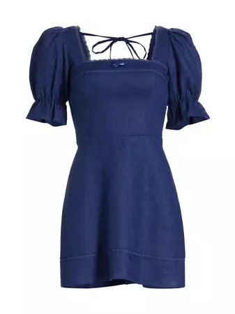 Shop Reformation Evianna Linen Puff-Sleeve Minidress | Saks Fifth Avenue