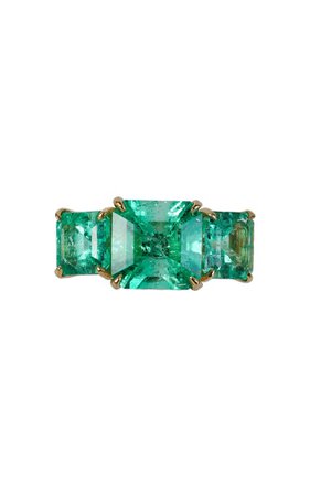 18k Yellow Gold And Three Square Emerald Ring By Maria Jose Jewelry | Moda Operandi