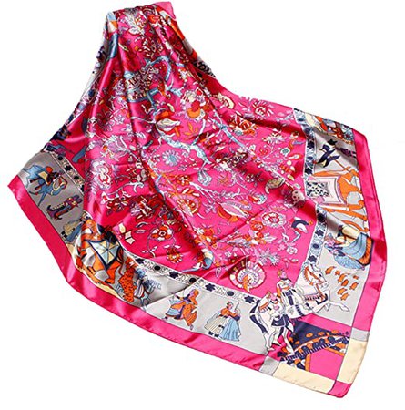 Wander Agio Silk Feeling Scarf Womens Fashion Printing Scarves Square Satin Face Headscarf Pattern Chain Pink 19 at Amazon Women’s Clothing store