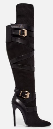 Black Buckle Over The Knee Boots