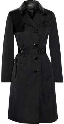 Belted Patent Leather-trimmed Shell Trench Coat