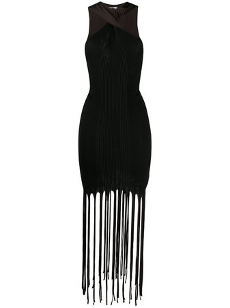 Shop black Bottega Veneta halterneck fringed dress with Express Delivery - Farfetch
