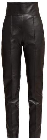High Rise Slim Fit Leather Trousers - Womens - Black