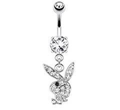 Amazon.com: Playboy Body Accentz Belly Button Ring Multi Paved Gems on Bunny Dangle (Clear/black eye): Clothing