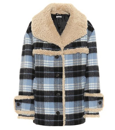 Fur-trimmed wool-blend coat