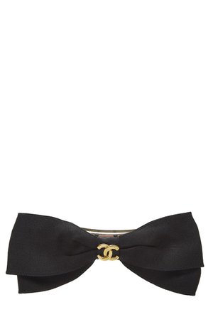 Chanel Black Satin 'CC' Hair Bow - What Goes Around Comes Around