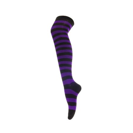black and purple striped overknees