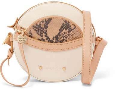 Rosy Textured And Snake-effect Leather Shoulder Bag - Beige