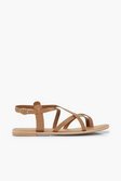 Leather Cross Strap Sandals | boohoo brown