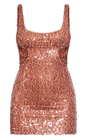 Brown Sequin Side Cut Out Strappy Bodycon Dress | PrettyLittleThing USA
