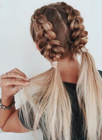 double french braids w ponytails