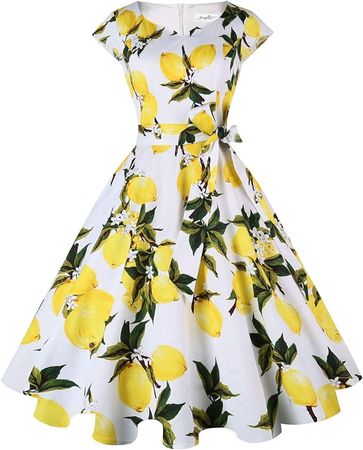 Amazon.com: Kingfancy Women Vintage 1950s Dress Retro Cocktail Party Swing Dresses with Cap Sleeves White Lemon 3XL : Clothing, Shoes & Jewelry
