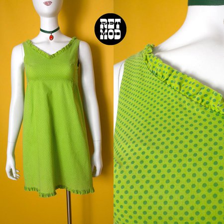 Super Cute Vintage 60s 70s Green Polkadot Flutter Trim Sun | Etsy