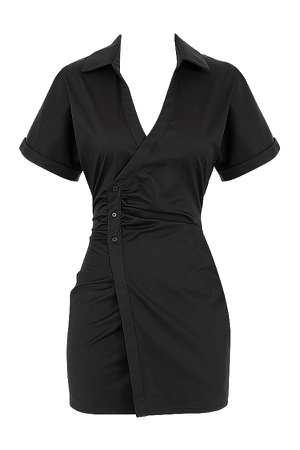 Clothing : Bodycon Dresses : 'Sophia' Black Wrap Shirt Dress