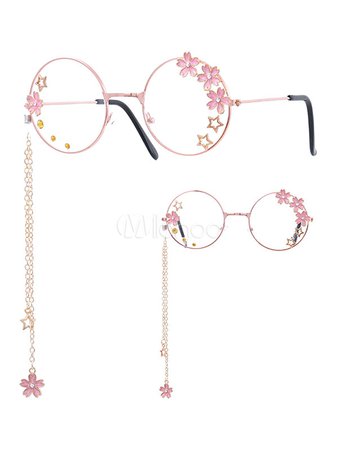 Sweet Lolita Glasses Pink Chains Flowers Stars Round Frame Sunglasses - Milanoo.com