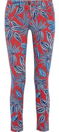 Cropped Floral-print Mid-rise Skinny Jeans