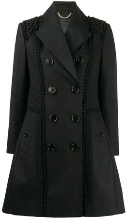 Pre-Owned macramé details A-line double breasted coat