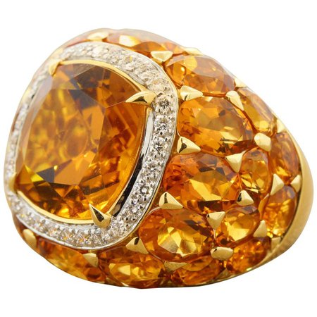 Citrine Diamond Halo Gold Cocktail Ring
