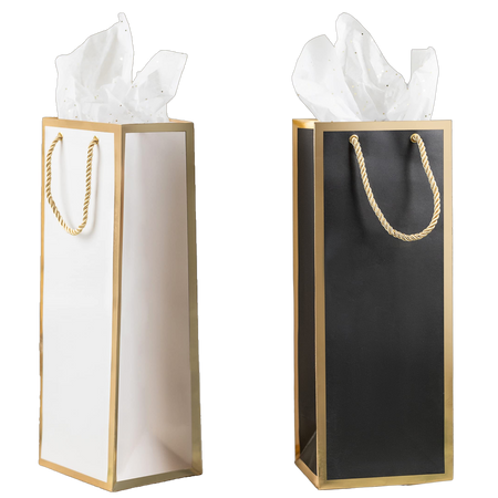 Wine Bags - Wine Gift Bag 12 Pack - Gold Foil Christmas Wine Bags with Rope Handles, (5 x 14 x 3 in) - Elegant White & Black Wine Bags for Wine Bottles and Gifts - Wine Bottle Gift Bags Bulk Pack