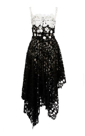 Asymmetric Dégradé Guipure Lace Midi Dress by Oscar de la Renta | Moda Operandi