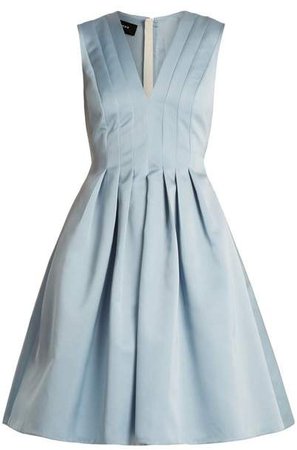 V Neck Pleated Duchess Satin Dress - Womens - Light Blue