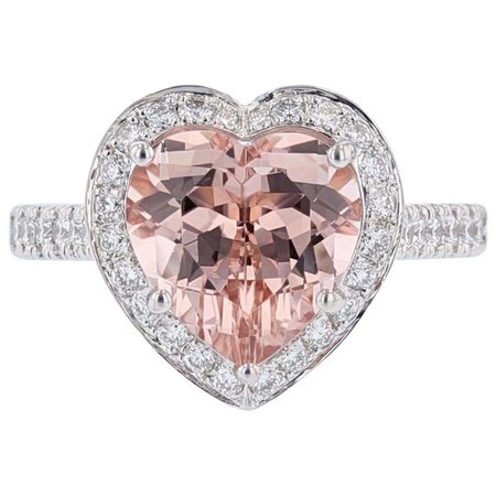 Nazarelle 14k White and Rose Gold 3.75ct Heart Shaped Morganite and Diamond Ring For Sale at 1stDibs