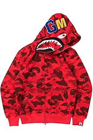 Amazon.com: Fashion Casual Bape Bathing Ape Shark Camo Red Hoodie Teenage Sweatershirt Hip-Hop Funny Tops Full Zipper Cool Jacket for Men Women : Clothing, Shoes & Jewelry