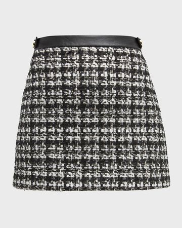 Alice + Olivia Elana Tweed Vegan Leather Mini Skirt | Neiman Marcus