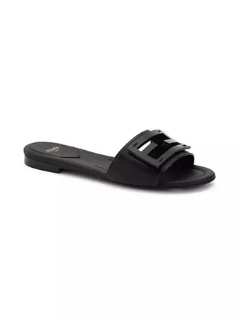 Shop Fendi Logo Leather Slide Sandals | Saks Fifth Avenue