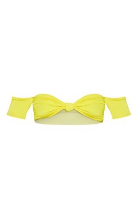 Yellow Bardot Knot Bikini Top | Swimwear | PrettyLittleThing