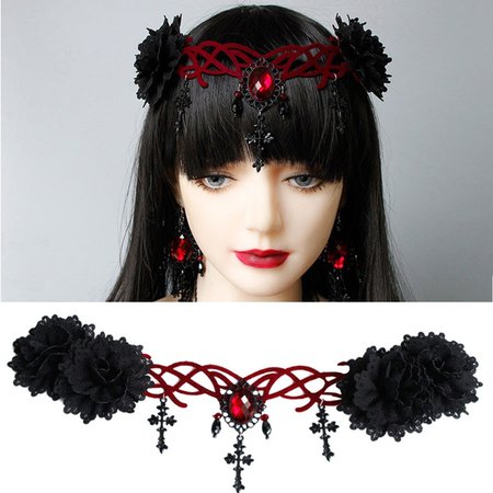 1pc Halloween Gothic Lolita Headwear Forehead Chain Elastic Hair Band Vampire Cosplay Cross Headdress | Wish