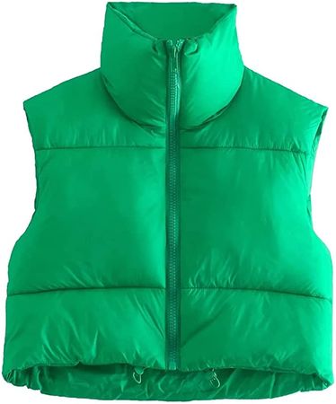 Daacee Women's Lightweight Winter Crop Puffer Vest Warm Sleeveless Zip Up Stand Collar Padded Gilet at Amazon Women's Coats Shop